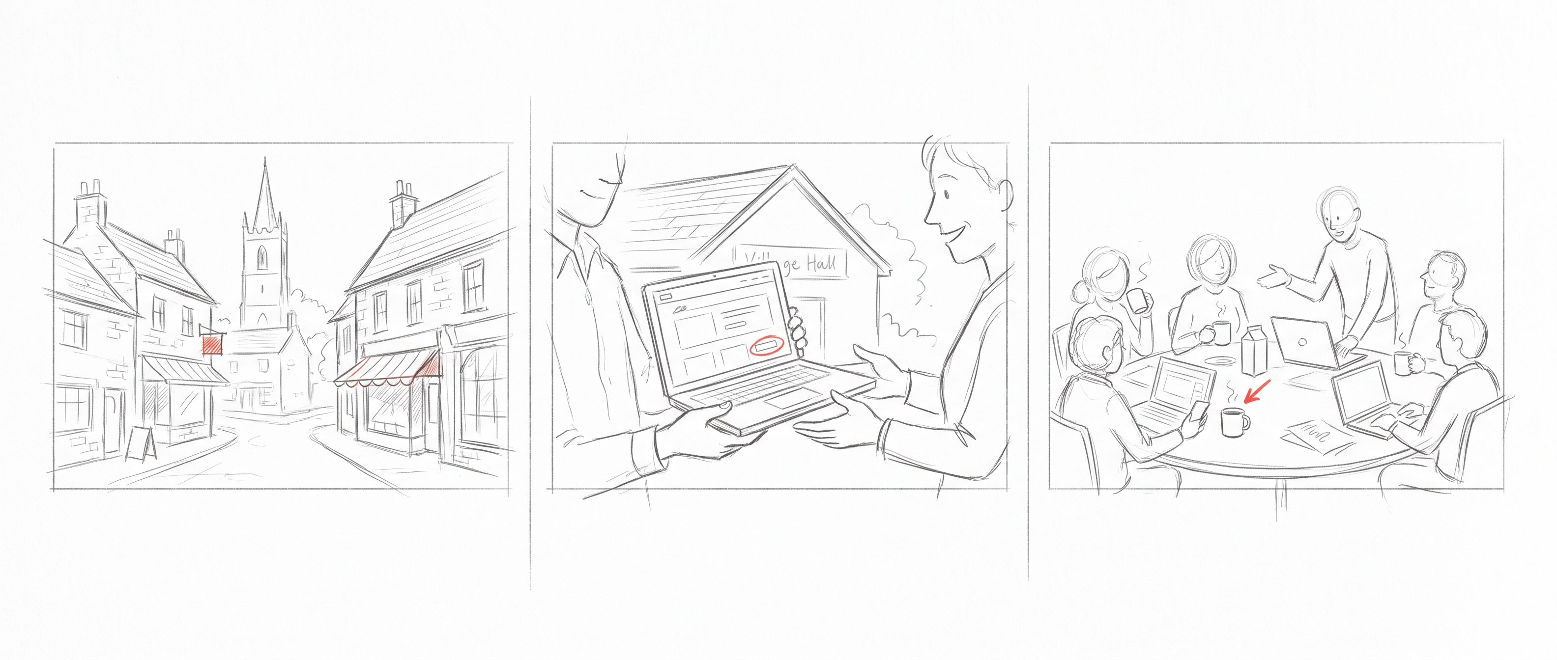 Community story, hand-drawn storyboard
